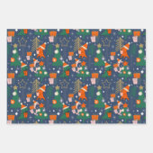 恐竜のクリスマスパーティーブルー ラッピングペーパーシート (正面2)