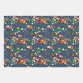 恐竜のクリスマスパーティーブルー ラッピングペーパーシート (正面)