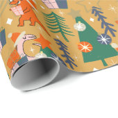 恐竜のクリスマスパーティー黄色 ラッピングペーパー (ロールコーナー)