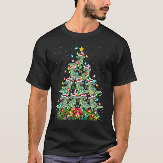 恐竜のクリスマスライトサンタ恐竜のクリスマストートル Tシャツ (正面)