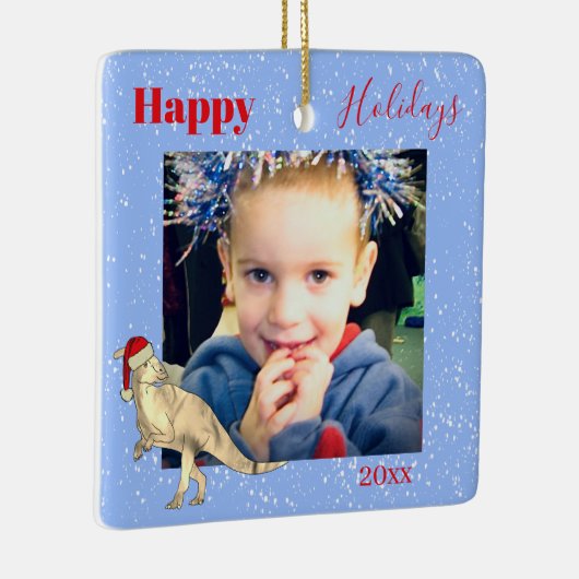 恐竜のクリスマス写真の子供たちは記念品 セラミックオーナメント (右)