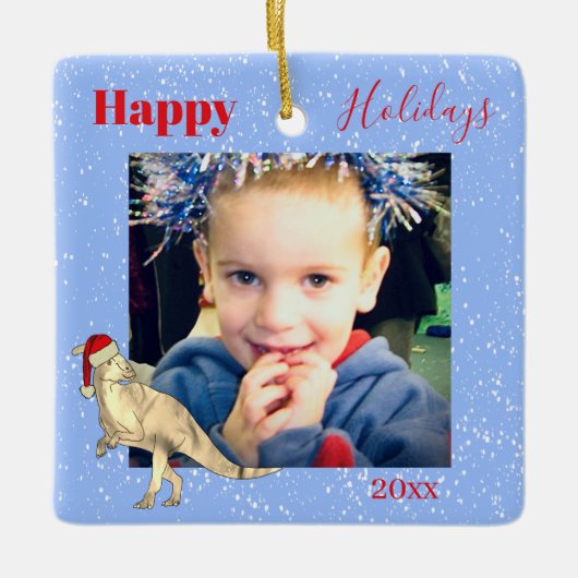 恐竜のクリスマス写真の子供たちは記念品 セラミックオーナメント (正面)