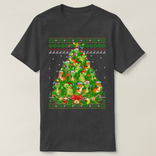 恐竜のクリスマス照明ツリーサンタ恐竜の醜いCh Tシャツ (デザイン正面)