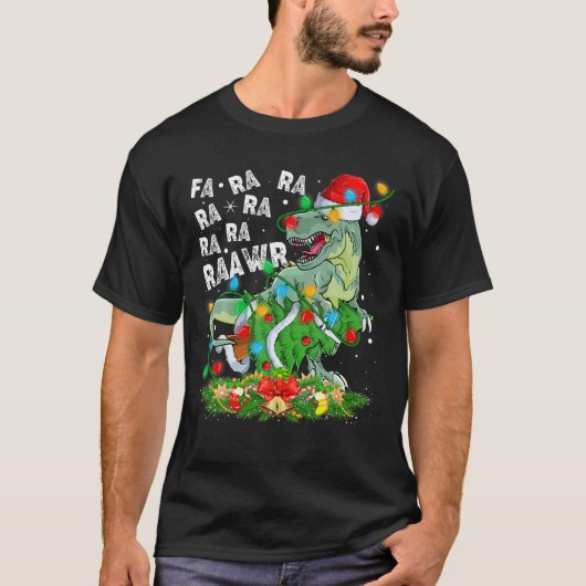 恐竜のクリスマス照明ファララアールツリーレ Tシャツ (正面)
