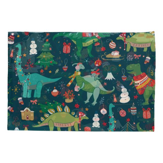 恐竜のクリスマス:新年おめでとう 枕カバー (裏面)