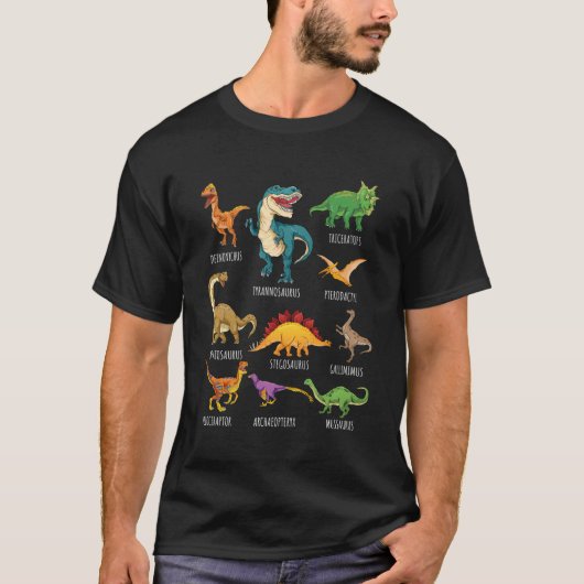恐竜のグラフィックスの種類の識別 Tシャツ (正面)
