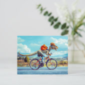 恐竜のサイクリングが田舎を通る シーズンポストカード (スタンド正面)