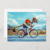 恐竜のサイクリングが田舎を通る シーズンポストカード (正面/裏面)