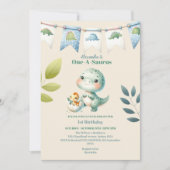 恐竜のサウルスさんお誕生日おめでとう（１歳） 招待状 (正面)