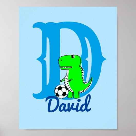 恐竜のサッカーの絵 オーダーメイド ネーム プレート ポスター (正面)