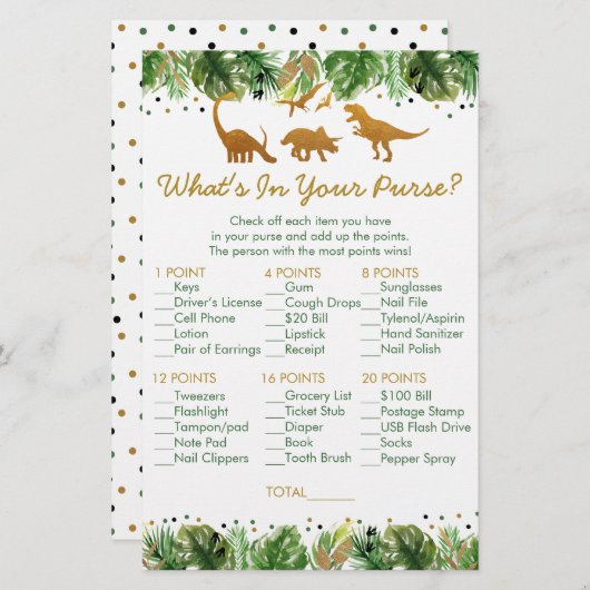 恐竜のサファリあなたの財布シャワーゲームに何が (正面/裏面)