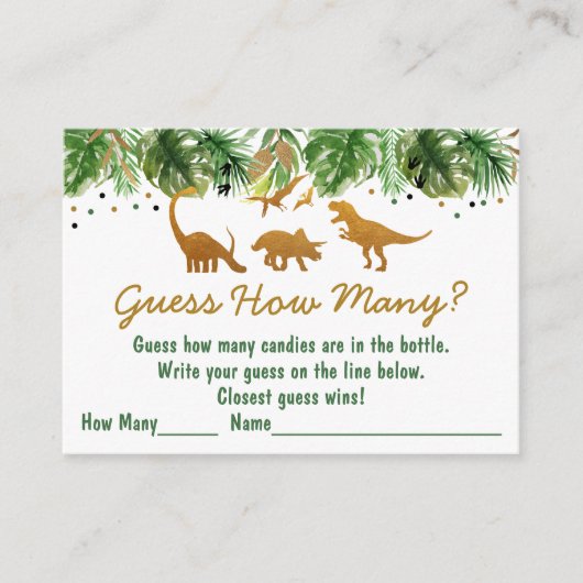 恐竜のサファリはシャワーゲームの数を推測 エンクロージャーカード (正面)