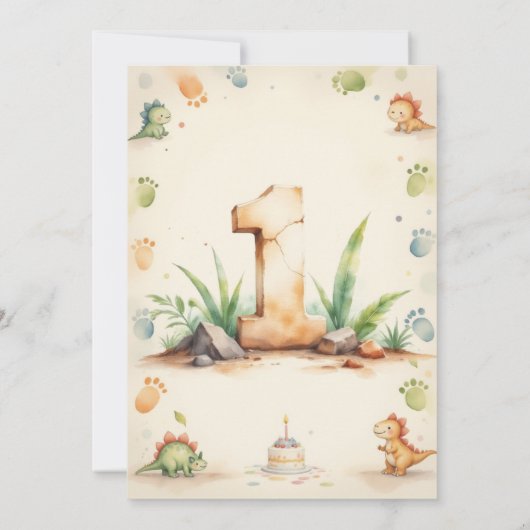 恐竜のサンキューカードワンサウルスの1歳 招待状 (裏面)