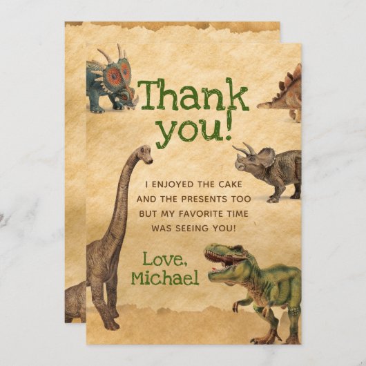 恐竜のサンキューカード、ノートありがとう ノートカード (正面/裏面)