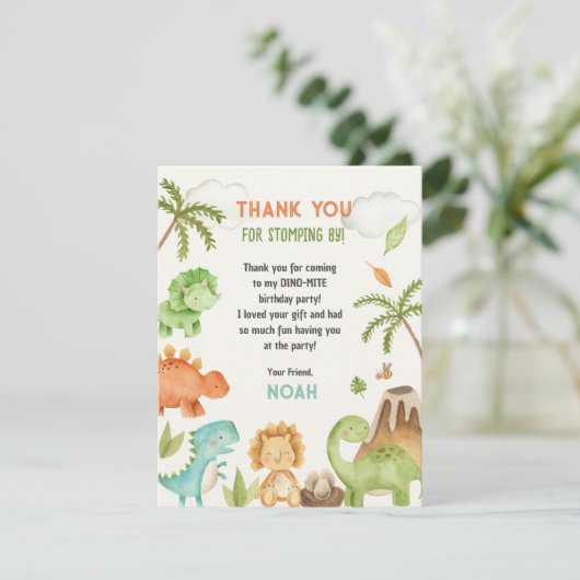 恐竜のサンキューカード – 男の子の誕生日パーティー サンキューカード (スタンド正面)