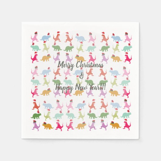 恐竜のサンタ気分 スタンダードカクテルナプキン (正面)