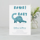恐竜のシャワーの途中で可愛いベビーを吹き飛ばす 箔招待状 (立ち正面)