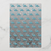 恐竜のシャワーの途中で可愛いベビーを吹き飛ばす 箔招待状 (裏面)