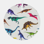 恐竜のシルエット：ヴィンテージスケッチパターン。 ガラスオーナメント (裏面)