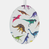 恐竜のシルエット：ヴィンテージスケッチパターン。 ガラスオーナメント (正面右)