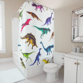 恐竜のシルエット：ヴィンテージスケッチパターン。 シャワーカーテン (インサイチュ)
