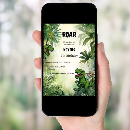 恐竜のジャングルの誕生日パーティーボーイ 招待状