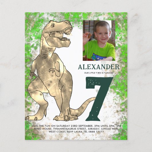 恐竜のジャングルの誕生日パーティー写真の予算 チラシ (正面)