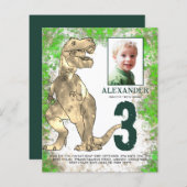 恐竜のジャングルの3番目の誕生日パーティー写真 (正面/裏面)