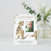 恐竜のジャングル少年の誕生日パーティーの写真 インビテーションポストカード (スタンド正面)