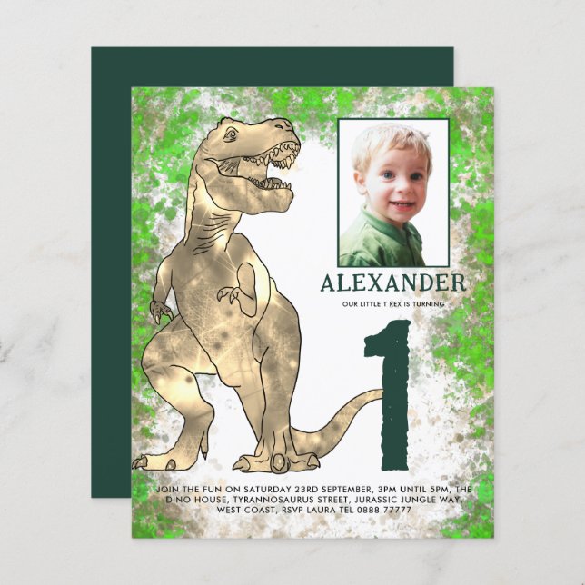 恐竜のジャングル1st誕生日パーティー写真 (正面/裏面)