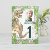 恐竜のジャングル1st誕生日パーティー写真 招待状 (スタンド正面)