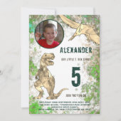 恐竜のジャングル5th誕生日パーティーの写真 招待状 (正面)