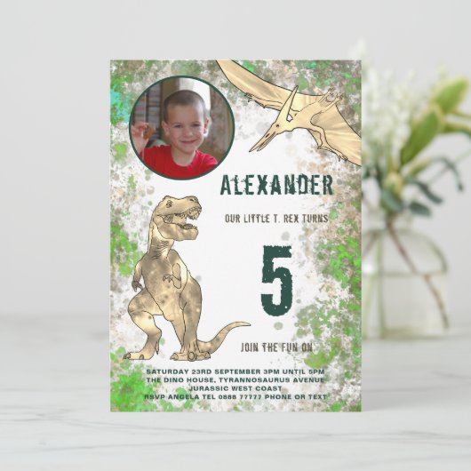 恐竜のジャングル5th誕生日パーティーの写真 招待状 (スタンド正面)