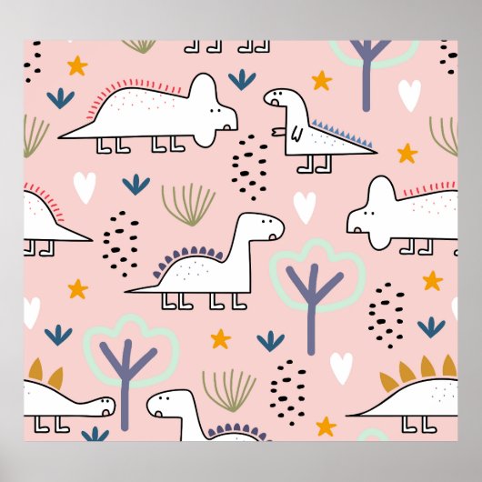 恐竜のジャングル：ヴィンテージ子供っぽいイラストレーション ポスター (正面)