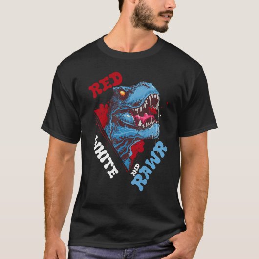 恐竜のスケルトン赤白旗US国旗Juの4番目 Tシャツ (正面)