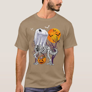 恐竜のスケルトン面白いハロウィンキャンディカボチャ Tシャツ