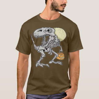 恐竜のスケルトンT re怖いカボチャのムーンハロウィー Tシャツ