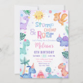 恐竜のスタンプ・チャンプ＆ロア　誕生日パーティーの招待状 招待状 (正面)