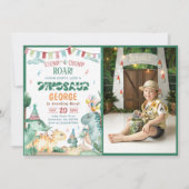 恐竜のスタンプ・チョンプ・アンド・ロア T-Rex 誕生日写真 招待状 (正面)