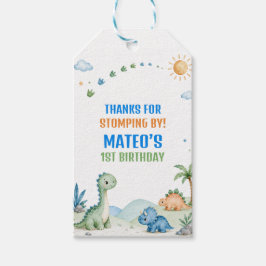 恐竜のスタンプ・チョンプ・水彩画 1歳の誕生日 ギフトタグ