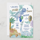 恐竜のスタンプ・ロア・チューの男子誕生日パーティー 招待状 (正面)