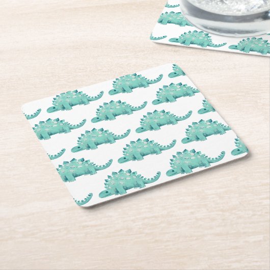 恐竜のステゴサウルス模様 スクエアペーパーコースター (アングル)