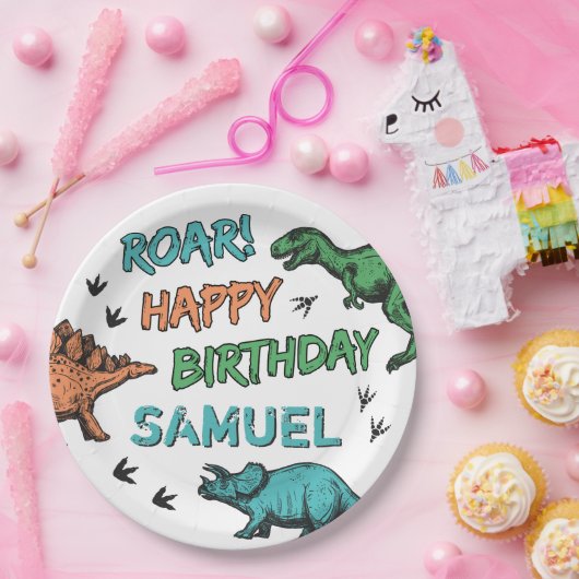 恐竜のストンプチョンパールの誕生日パーティー、任意の年齢 ペーパープレート (パーティー)