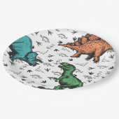 恐竜のストンプチョンパール誕生日パーティーパターン ペーパープレート (アングル)