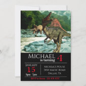 恐竜のスピノサウルスの風景の誕生日パーティー 招待状 (正面)