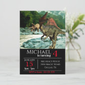 恐竜のスピノサウルスの風景の誕生日パーティー 招待状 (スタンド正面)