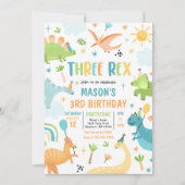 恐竜のスリーレックス 3歳の誕生日パーティー 招待状 (正面)
