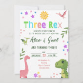 恐竜のスリーレックス 3歳の誕生日パーティー 招待状 (正面)