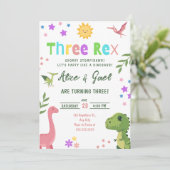 恐竜のスリーレックス 3歳の誕生日パーティー 招待状 (スタンド正面)