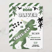 恐竜のスリーレックス 3歳の誕生日パーティー T-レックス招待状 招待状 (正面/裏面)